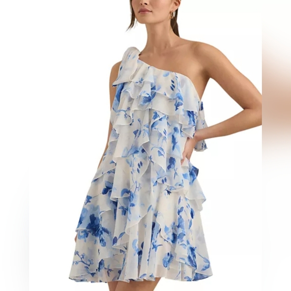 LAUREN Ralph Lauren Sleeveless One Shoulder Ruffle Mini Dress NWT - Picture 1 of 6